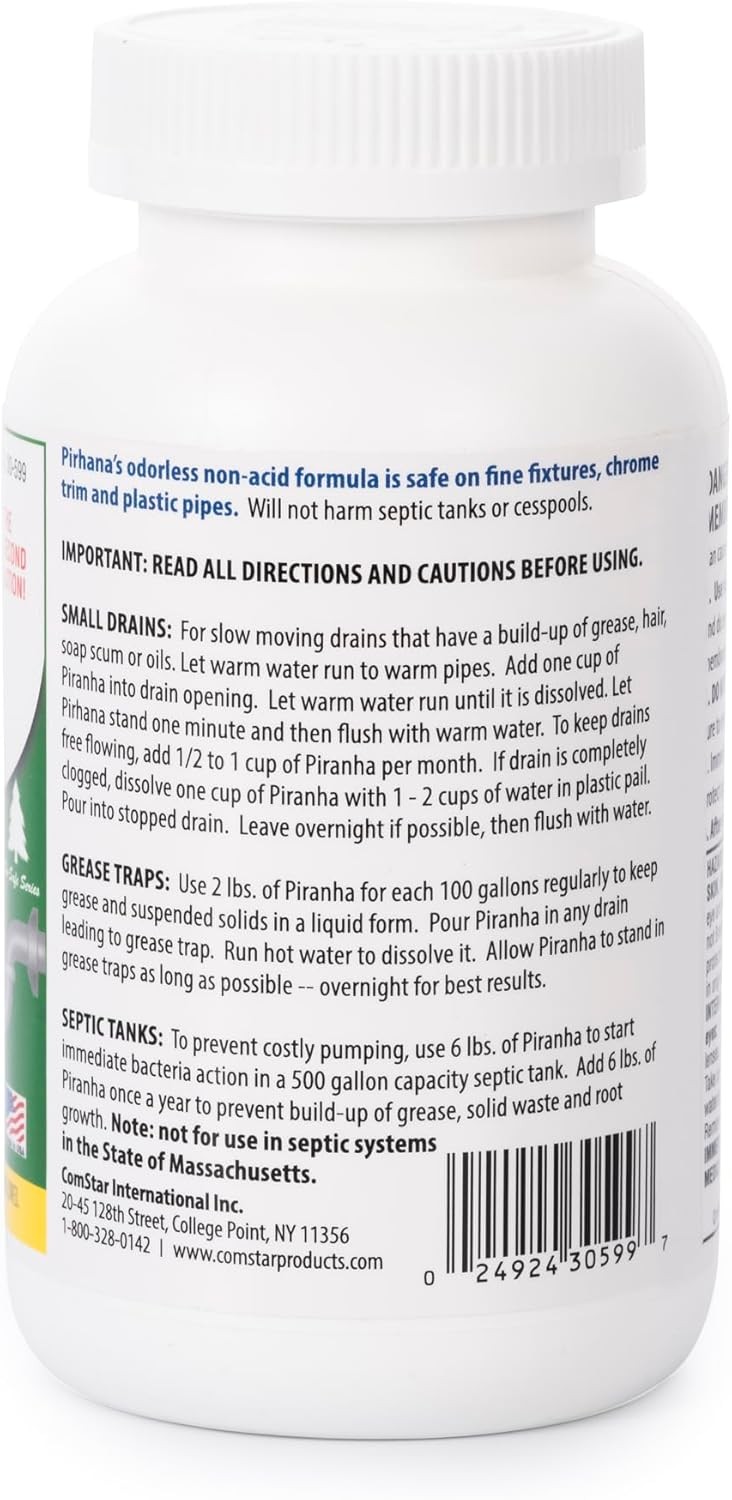 ComStar Piranha Crystal Flakes 1 lb Drain Cleaner for Grease & Hair