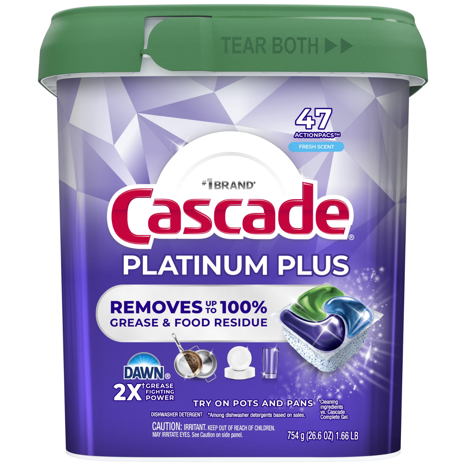 Cascade Platinum Plus Dishwasher Pods 47 Count Action Pacs Fresh Cleaning