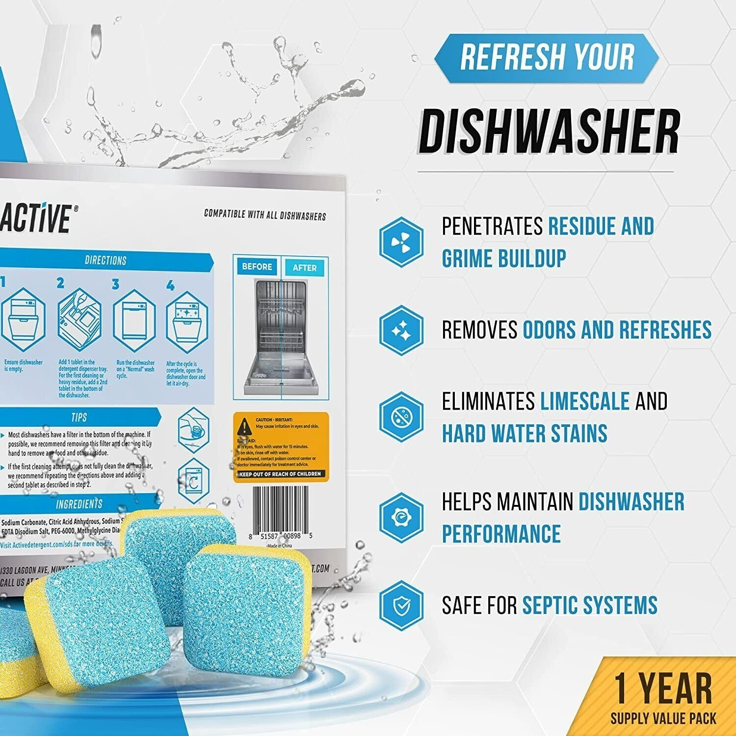 24 Pack Washing Machine Tablets Cleaner Descaler Deep Cleaning Drum Laundry Tab