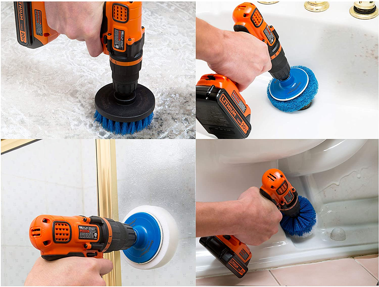 Revoclean 4 Piece Scrub Brush Power Drill Attachments-All Purpose Time Saving