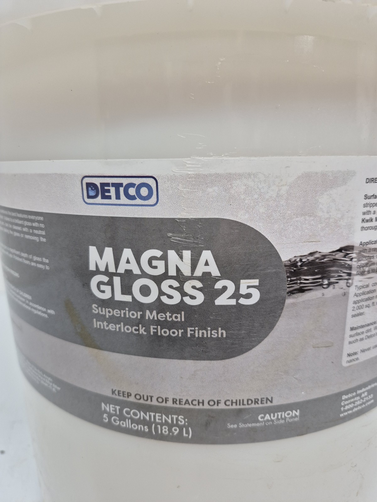 Detco 1061-005 Magna Gloss 25 High Gloss Floor Finish, 5 Gallon (37Lb) Pail