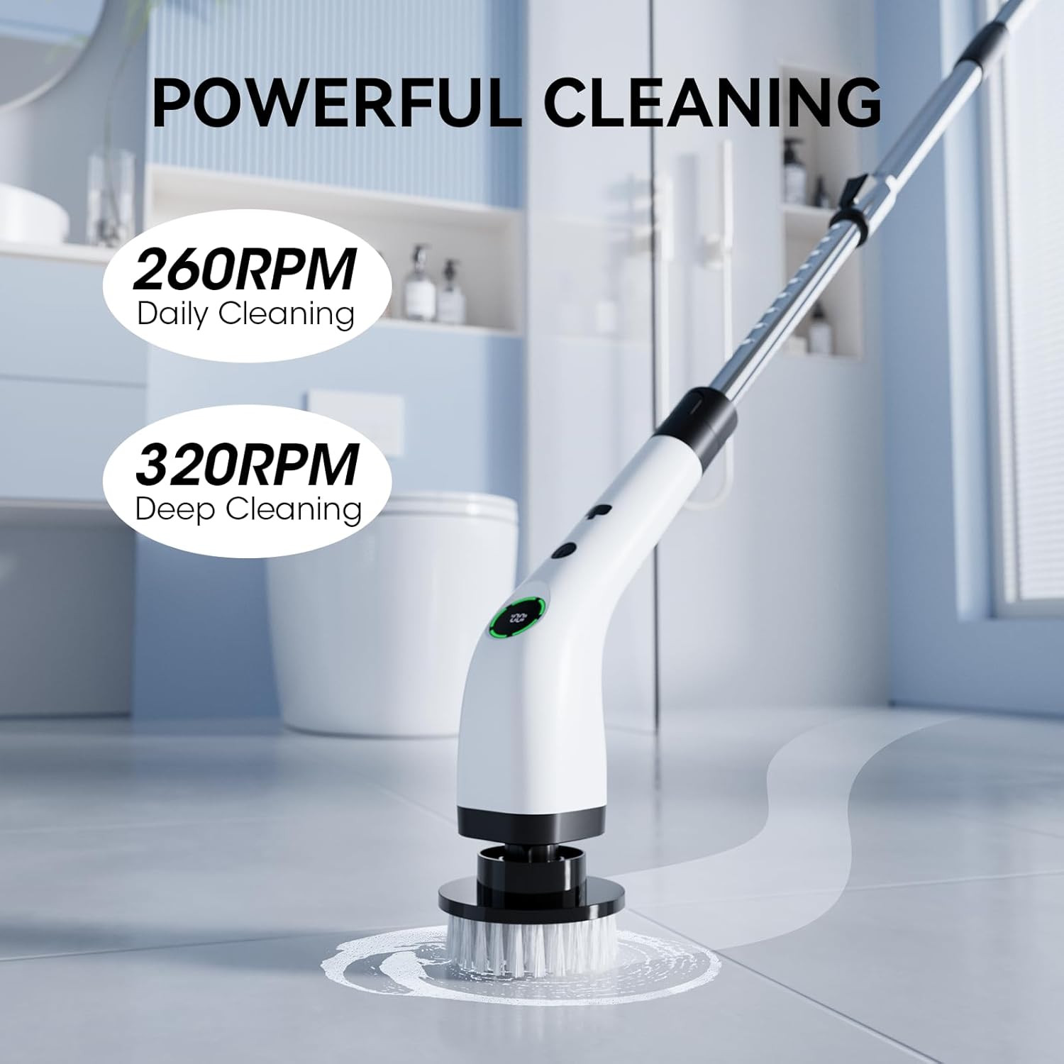 Cordless Electric Spin Scrubber with 8 Brush Heads Adjustable Handle IPX7
