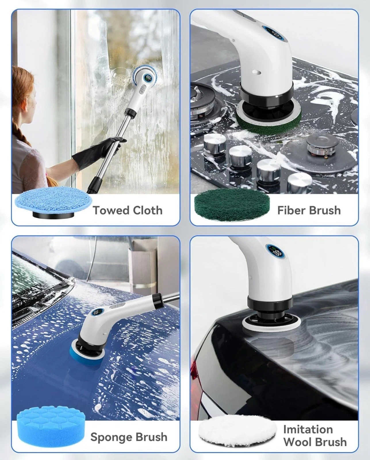 PunaFlex 7-in-1 Electric Spin Scrubber Cordless Cleaning Brush White Free Shippi
