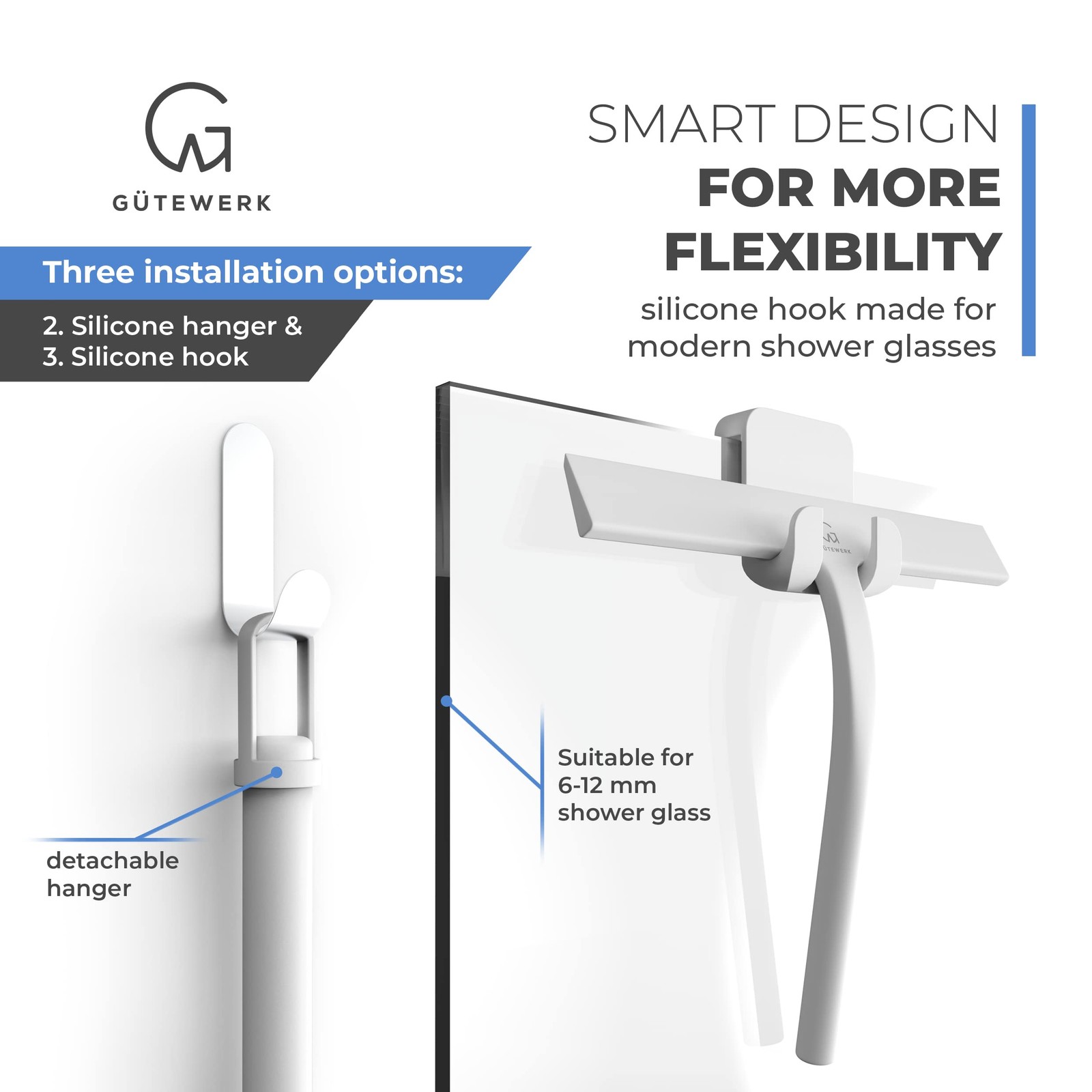 GÜTEWERK Shower Squeegee for Glass Doors Squeegee for Shower Glass Door Rubber S