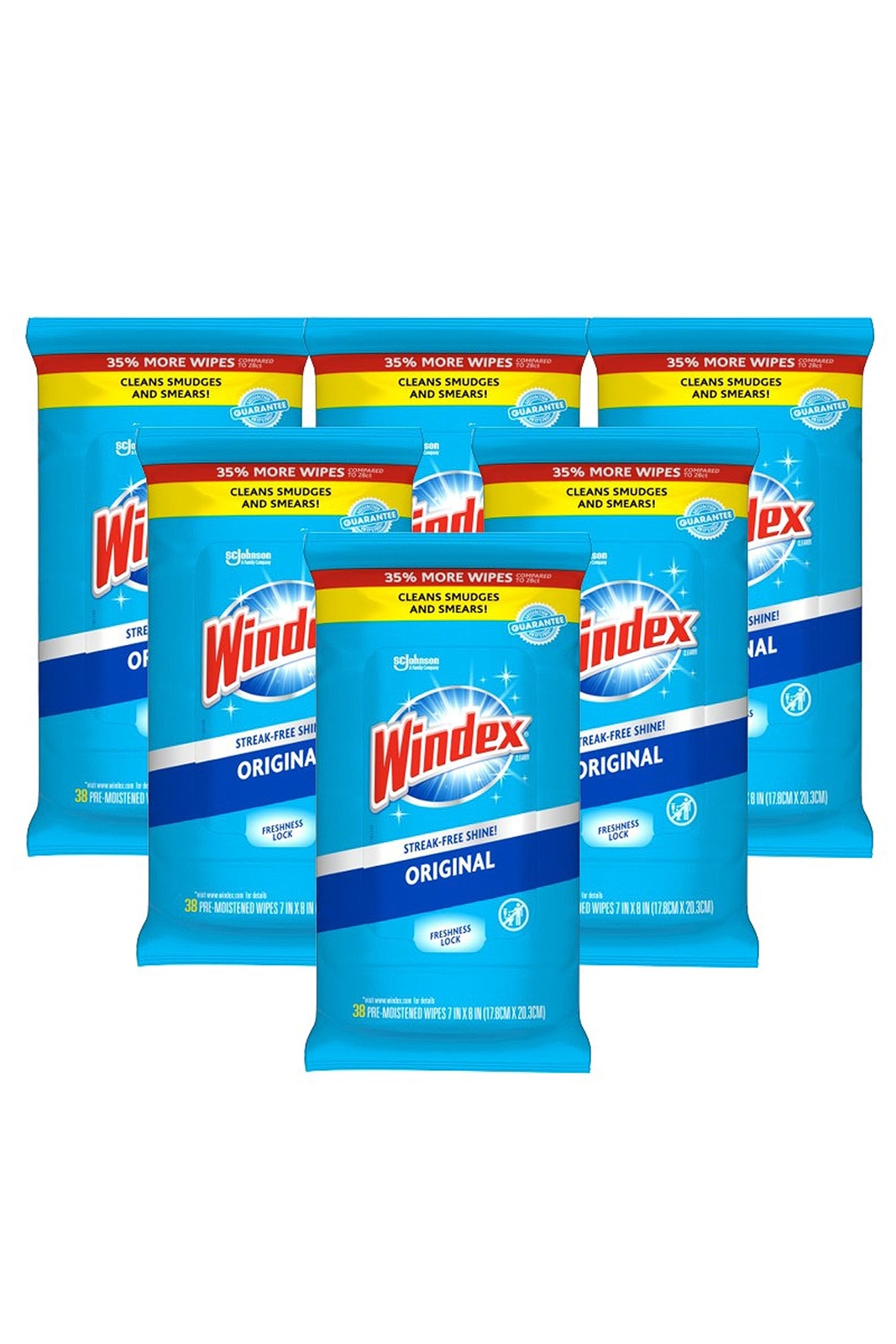 Windex Ammonia Free Glass Cleaning Wipes 38 Count Pack of 6 Streak Free Shine
