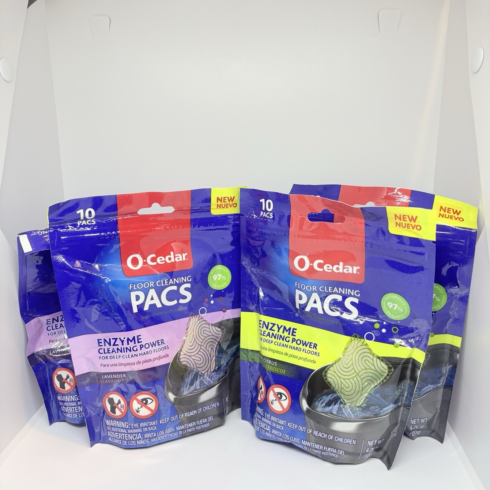 (4) O-Cedar PACS Hard Floor Cleaner, Crisp Citrus Scent & Lavender (10-Count ea)