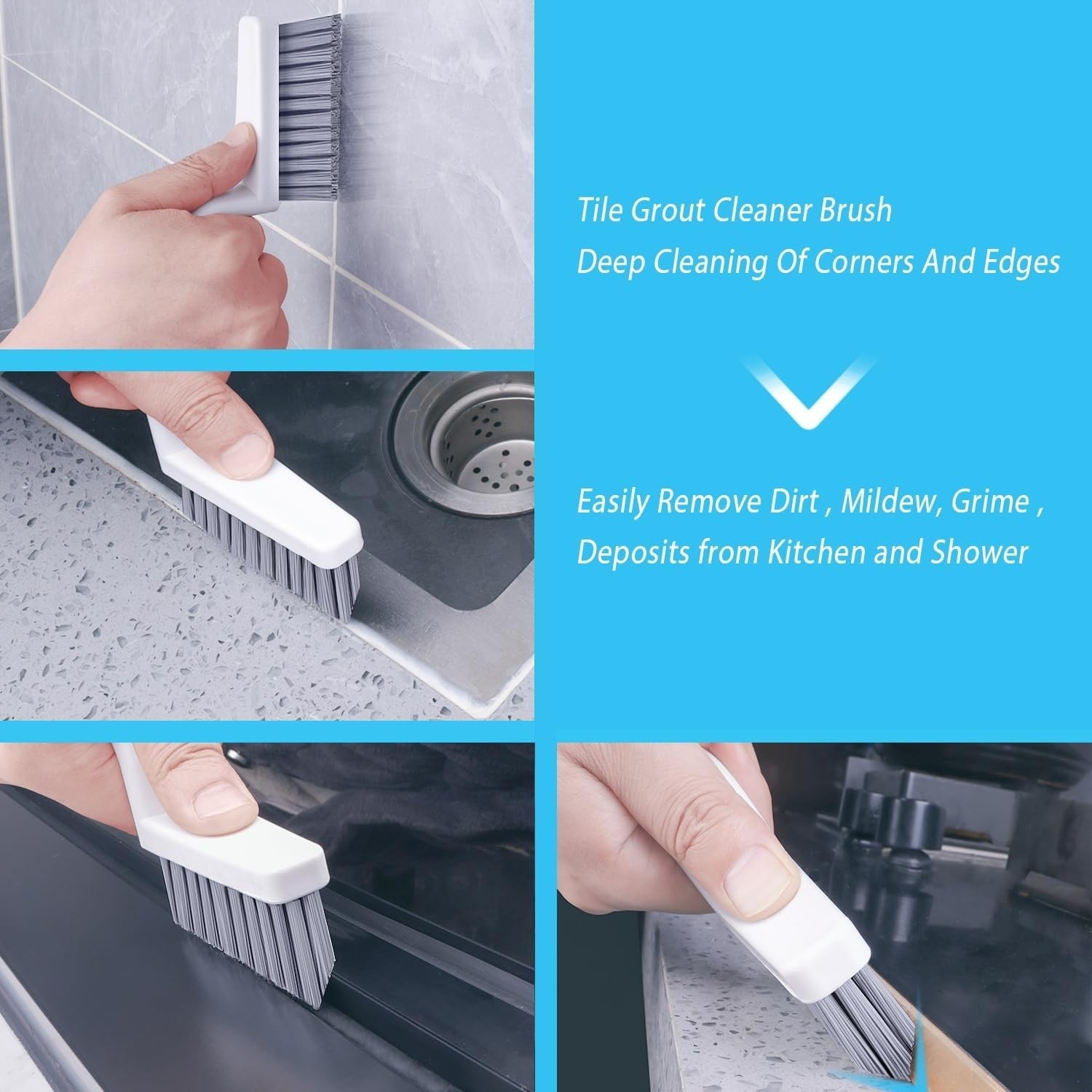 Grout Cleaner Brush Set V Shape Stiff Tile Floor Scrubber 2 Pack Tools