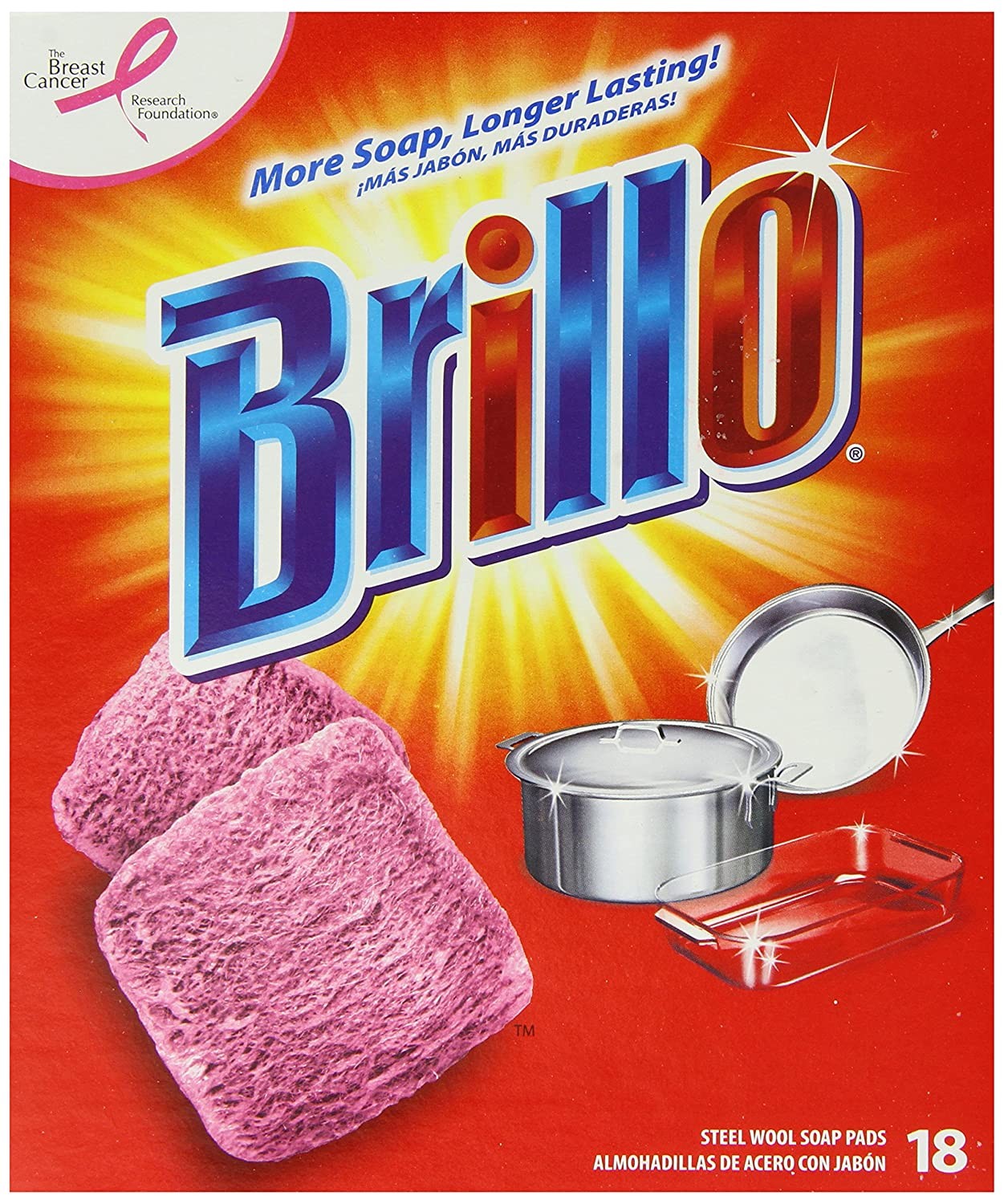 Brillo Steel Wool Soap Pads, Long Lasting, Original Scent Cleaning, 18 Count
