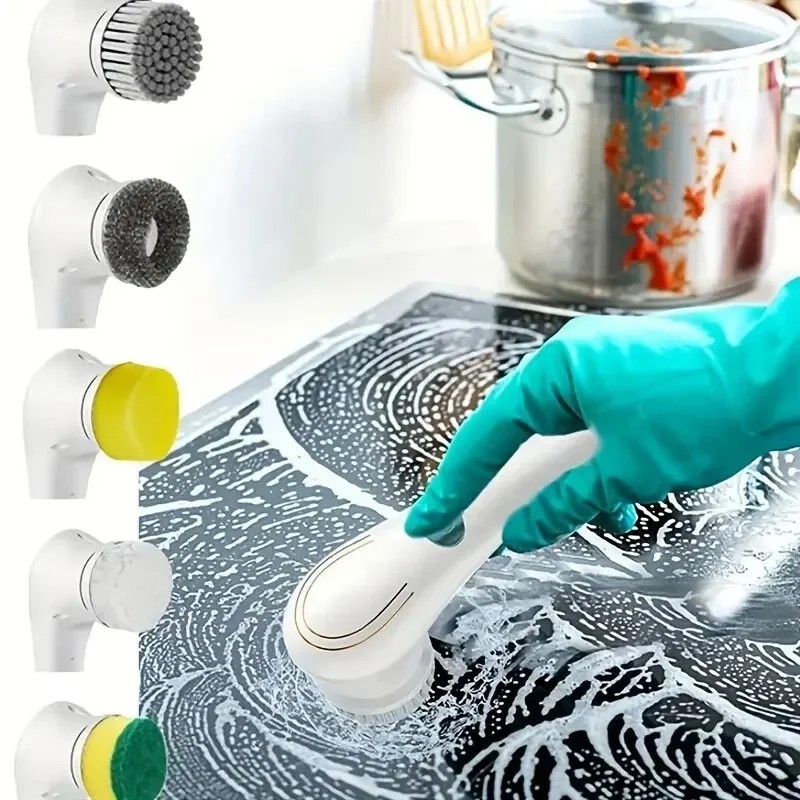 Electric Spin Scrubber 5-in-1 Cleaning Brush for Bathroom, Kitchen & Tiles