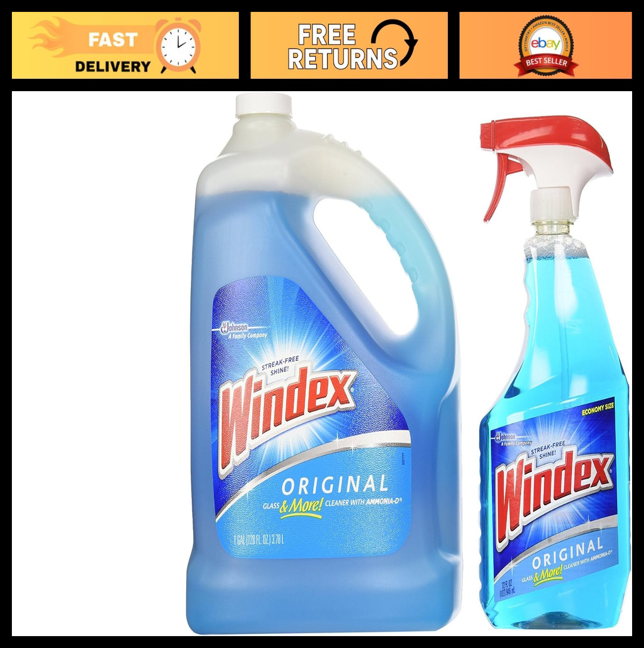 Glass Cleaner Spray + 128 oz Refill – Streak-Free Shine, 160 fl oz Total
