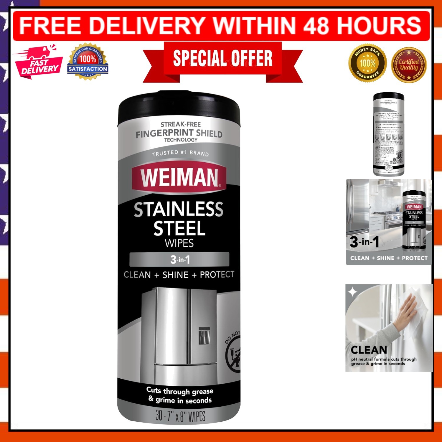 30 Count Stainless Steel Cleaner Wipes for Indoor & Outdoor Surfaces – Unscented