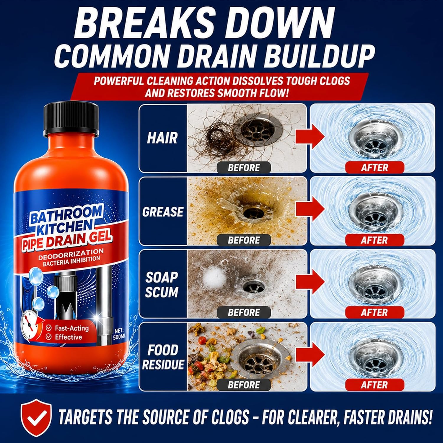 Drain Clog Remover 2 Pack, Drain Clog Dissolver, Opener-Cleaner, Toilet Clog Rem
