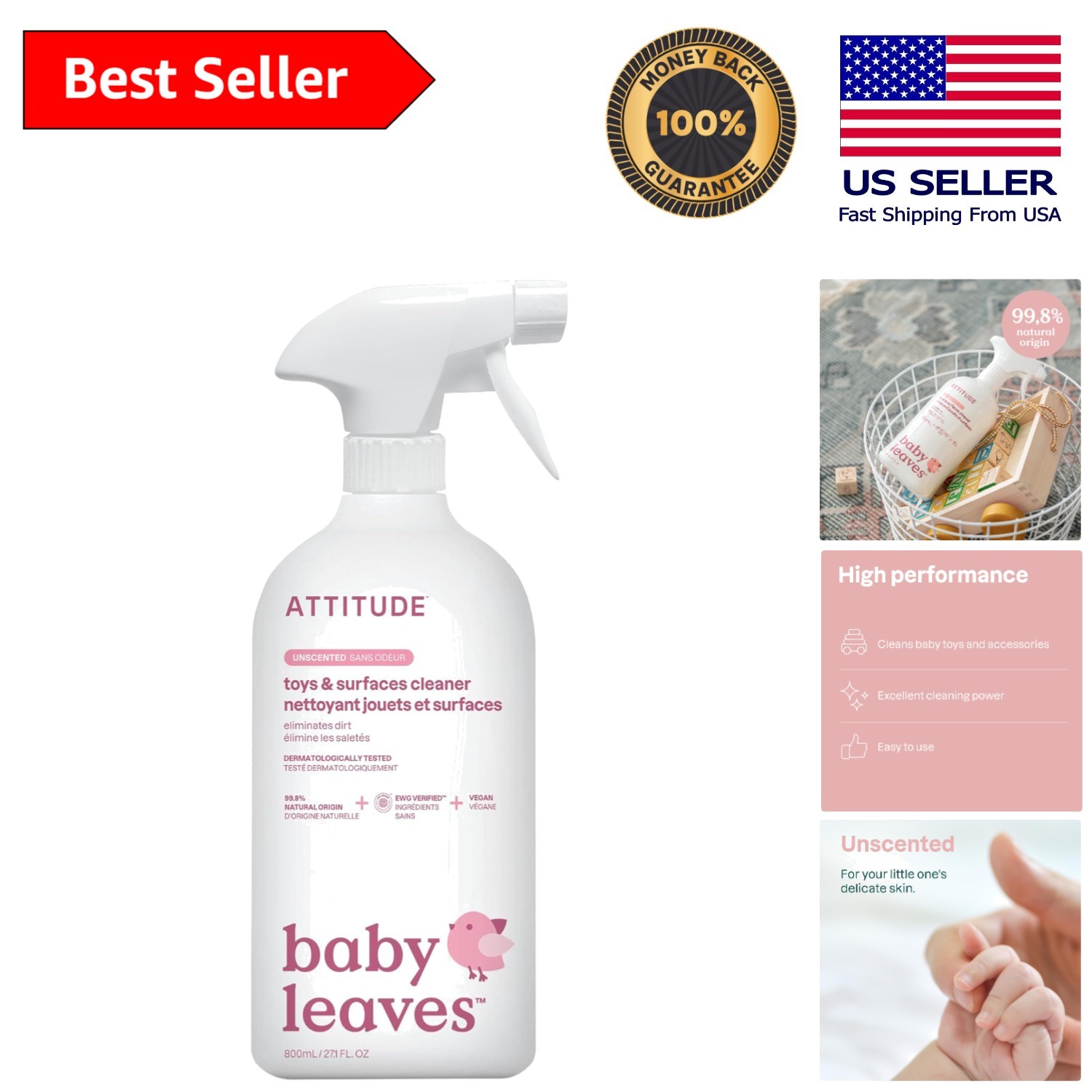 Naturally Derived Multi-Surface Cleaner for Toys – Safe & 27.1 Fl Oz