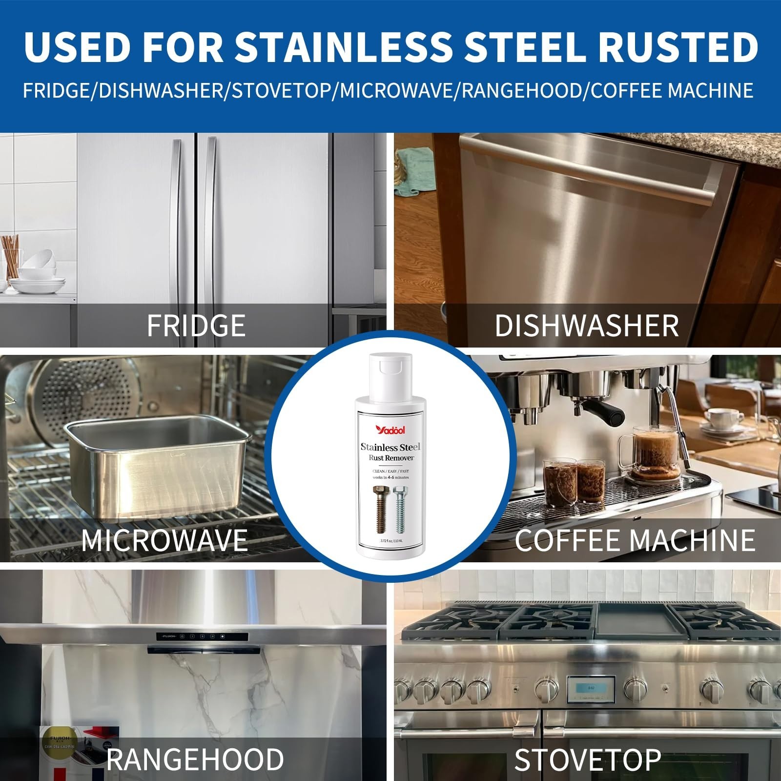 Stainless Steel Rust Stain Remover & Cleaner – 3.72 Fl Oz for Appliances, Grills