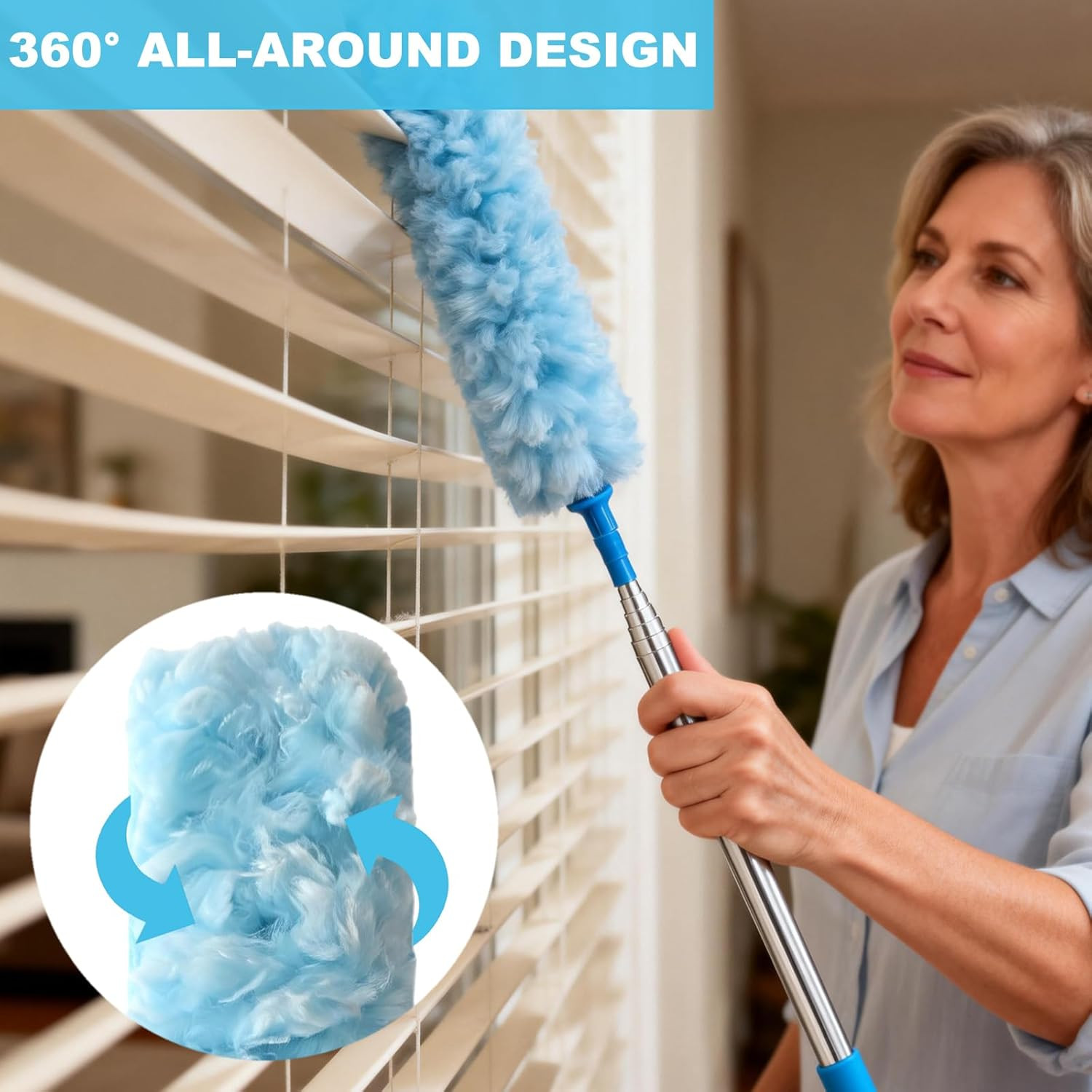 100 Inch Extended Handle Duster Heavy Duty Dusting 360° Duster Refills Kit, Micr