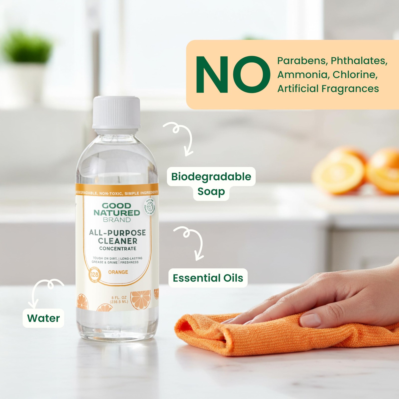 All Purpose Cleaner Concentrate 8oz Makes 128oz Orange Essential Oil Natural Mul