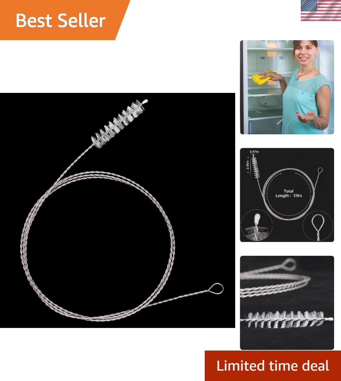 Nylon & Stainless Steel Drain Brush – 143cm Flexible Tool for Easy Clog Removal