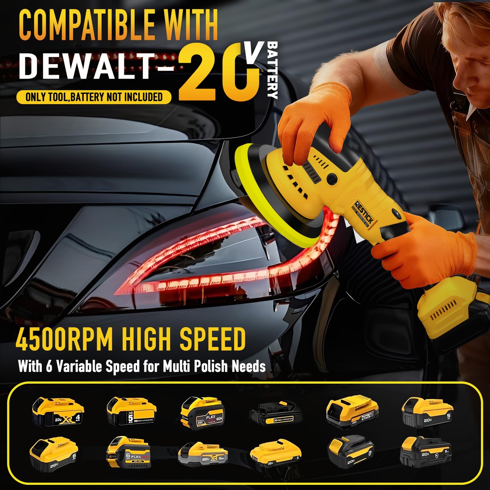 Cordless Buffer Polisher Compatible with Dewalt 20V Battery, 7500RPM | Dual A…