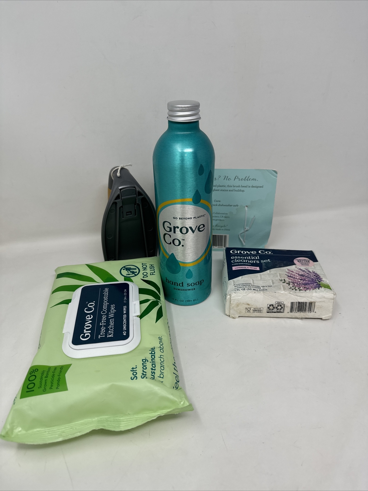Grove Co. Essential Cleaners Set Lavender- Kitchen Wipes-Hand Soap/Tub Brush New