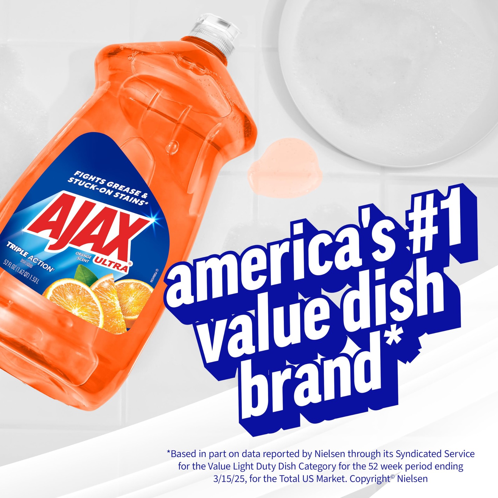 Ultra Liquid Dish Soap Orange Scent Triple Action Mess-Free Easy-Flip Cap 52