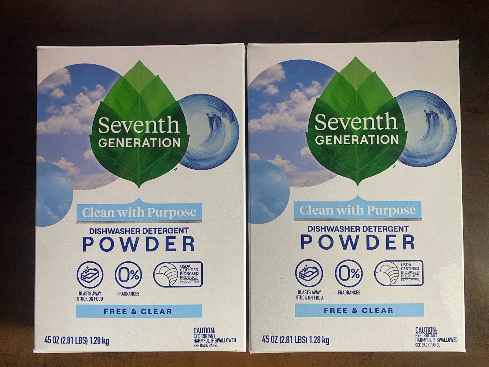 Seventh Generation Automatic Dishwasher Powder, Free and Clear, 45 oz, 2/Pack