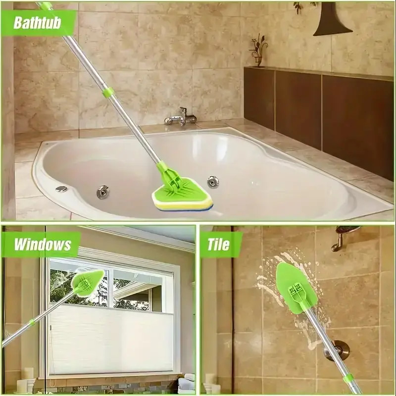 2 in 1 Retractable Bathroom Cleaning Brush Set 3 Sponge Heads Kitchen