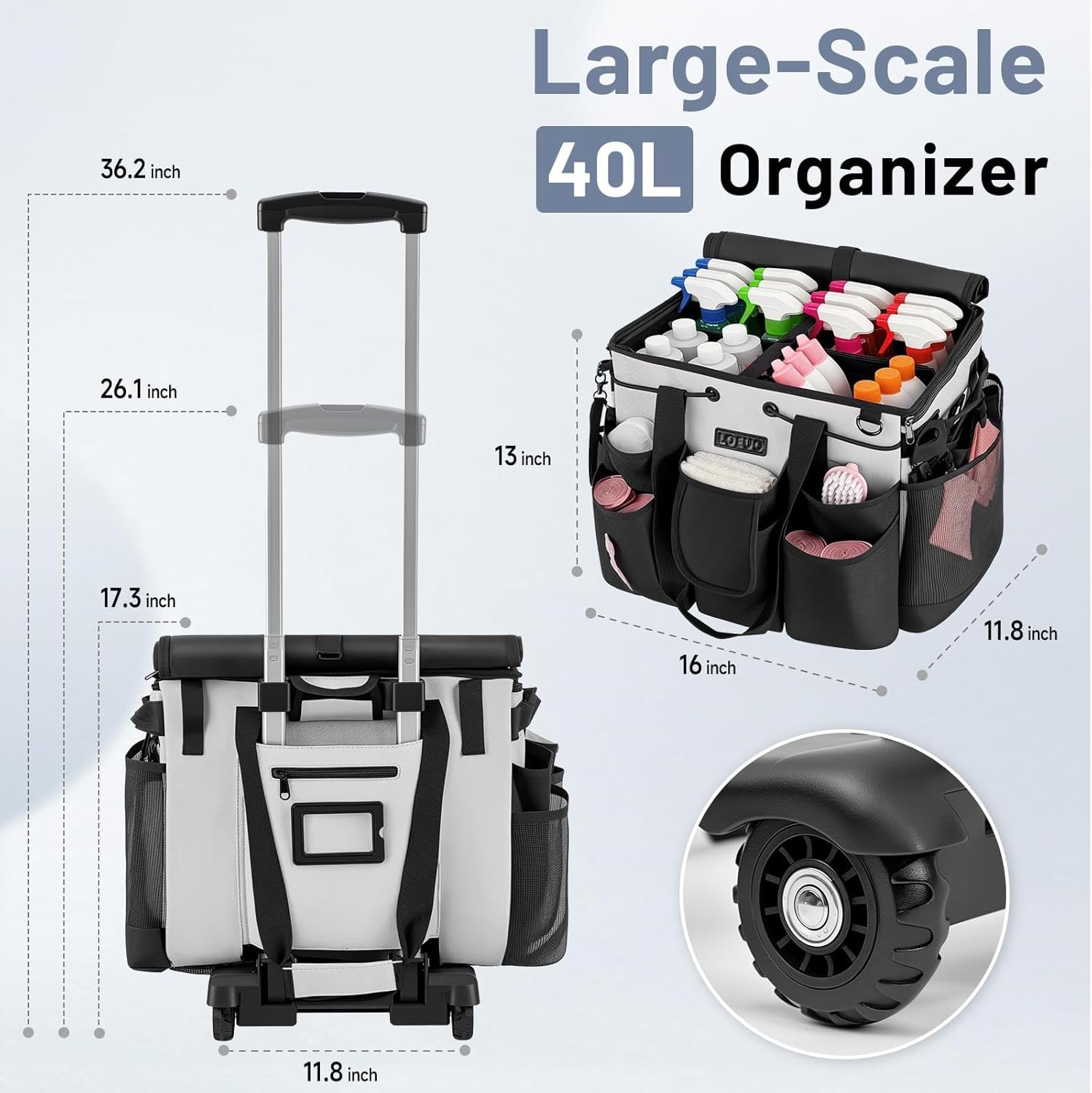 Large Rolling Cleaning Caddy with Wheels – Portable Organizer for Professionals