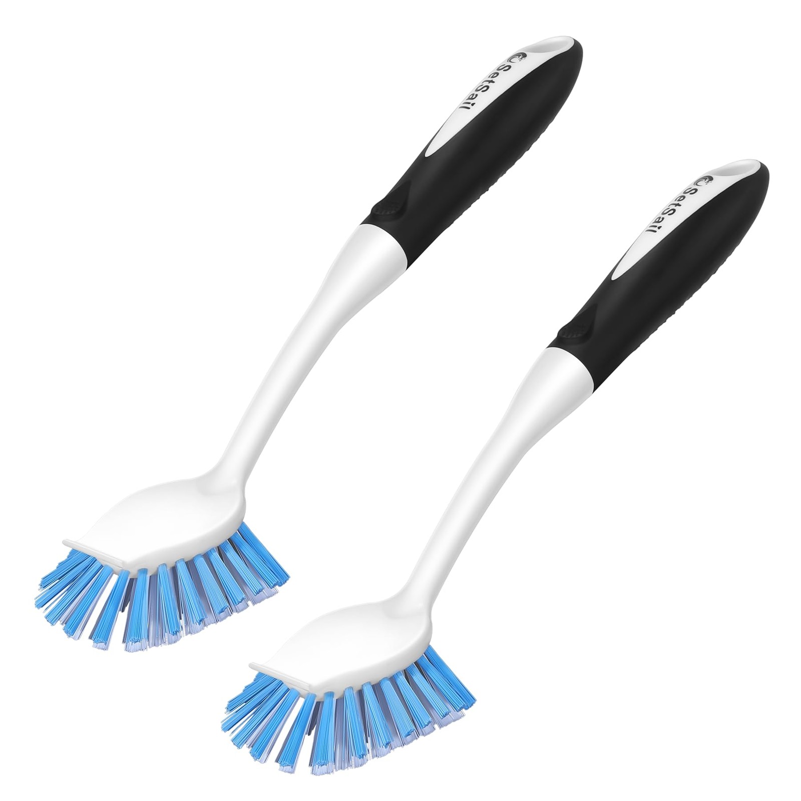Dish Brush with Handle 2 Pack Stiff Bristles Dish Scrubber with Built-in Scraper
