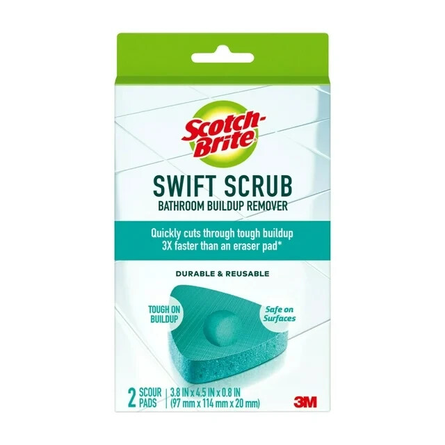 Scotch-Brite Swift Scrub Bathroom Buildup Remover Scrub Pads, 2 Scrubbing Pads