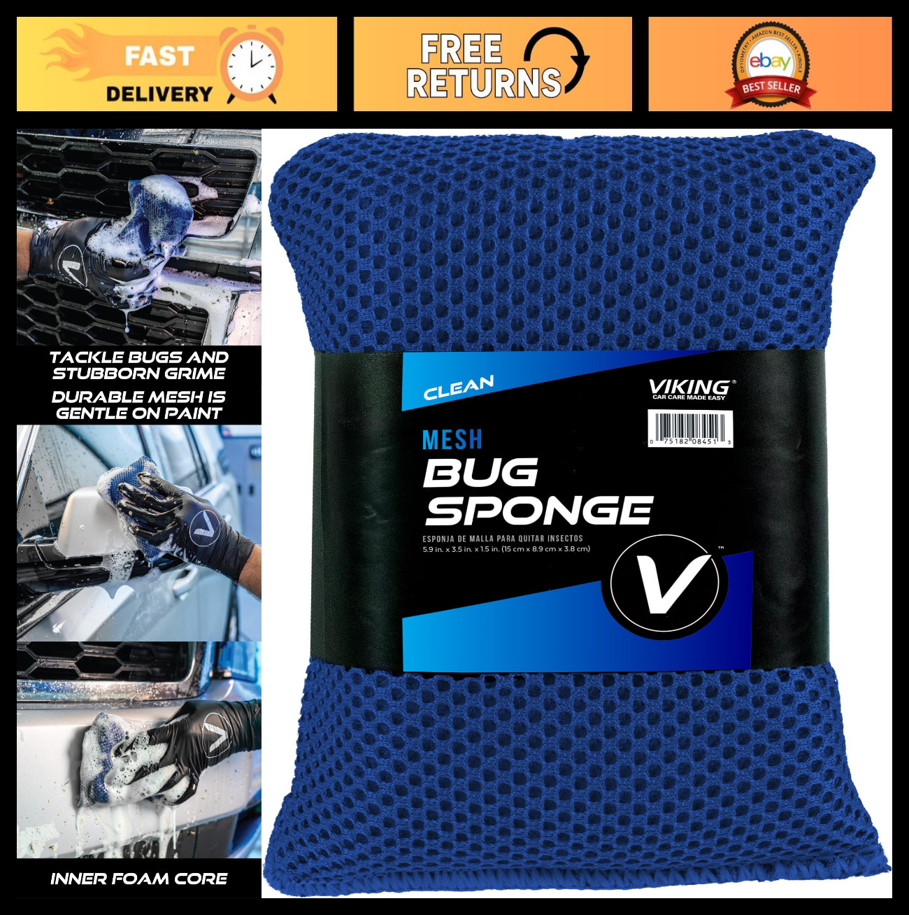 Mesh Bug Cleaning Sponge for Car Wash – Removes Bugs & Tar, 6 Pack, 4×6 Inch