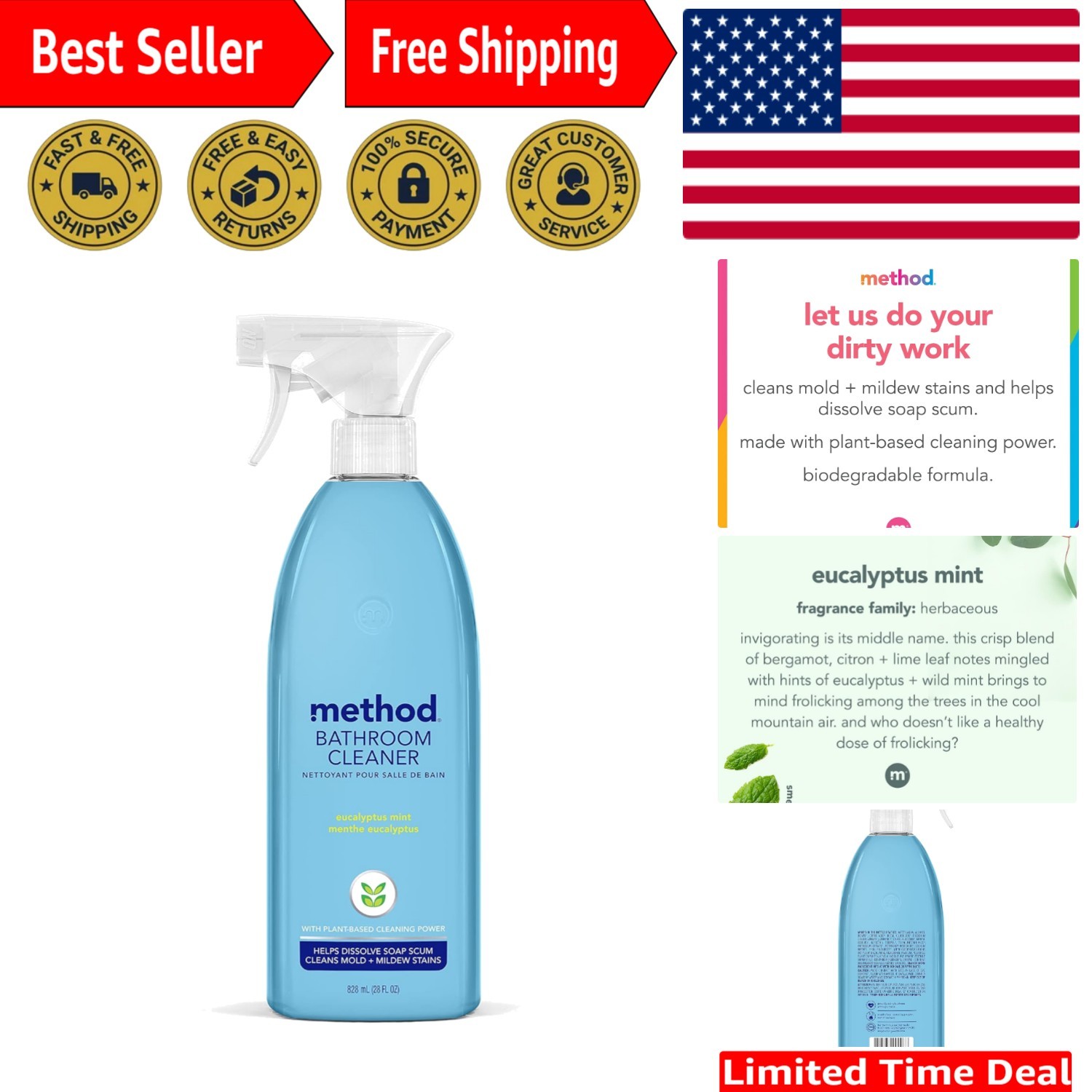 Refreshing Eucalyptus Mint Bathroom Cleaner – 28 Oz Deep Cleaning Spray Solution