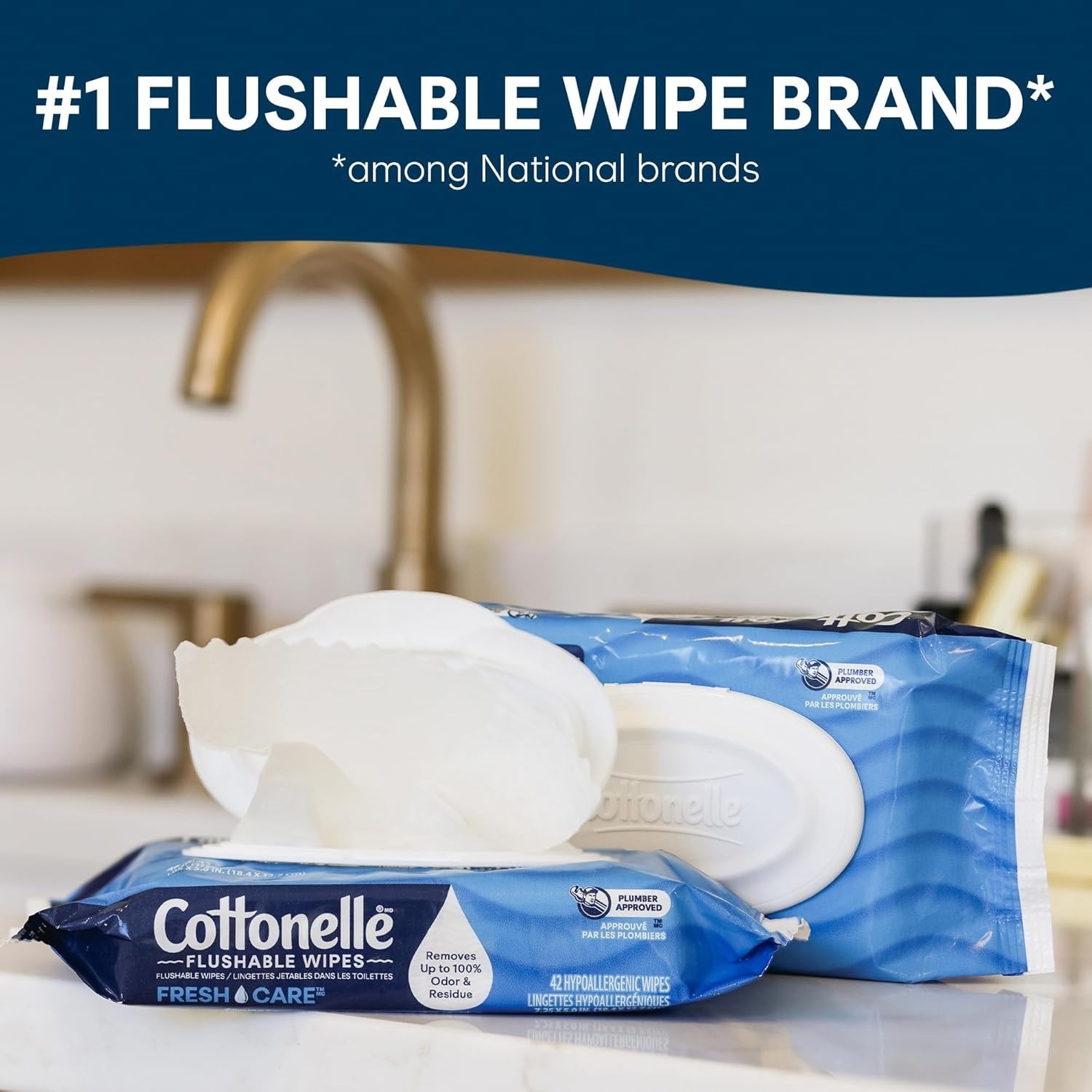 336 Count Cottonelle Adult Flushable Wipes, 2 Refill Packs – Odor Eliminating