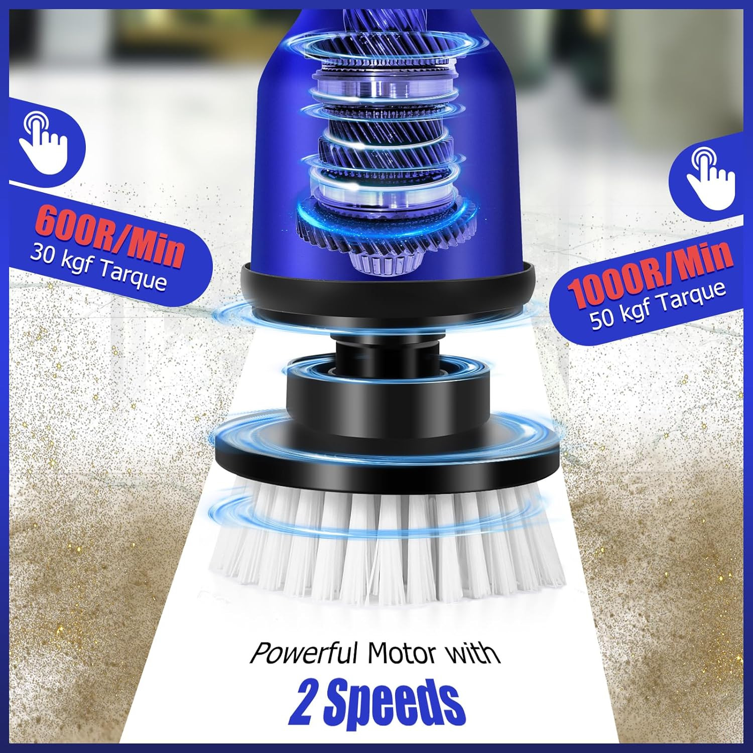 2 Batteries Electric Cleaning Brush for Bathroom, 1200RPM Power Cordless Spin Sc
