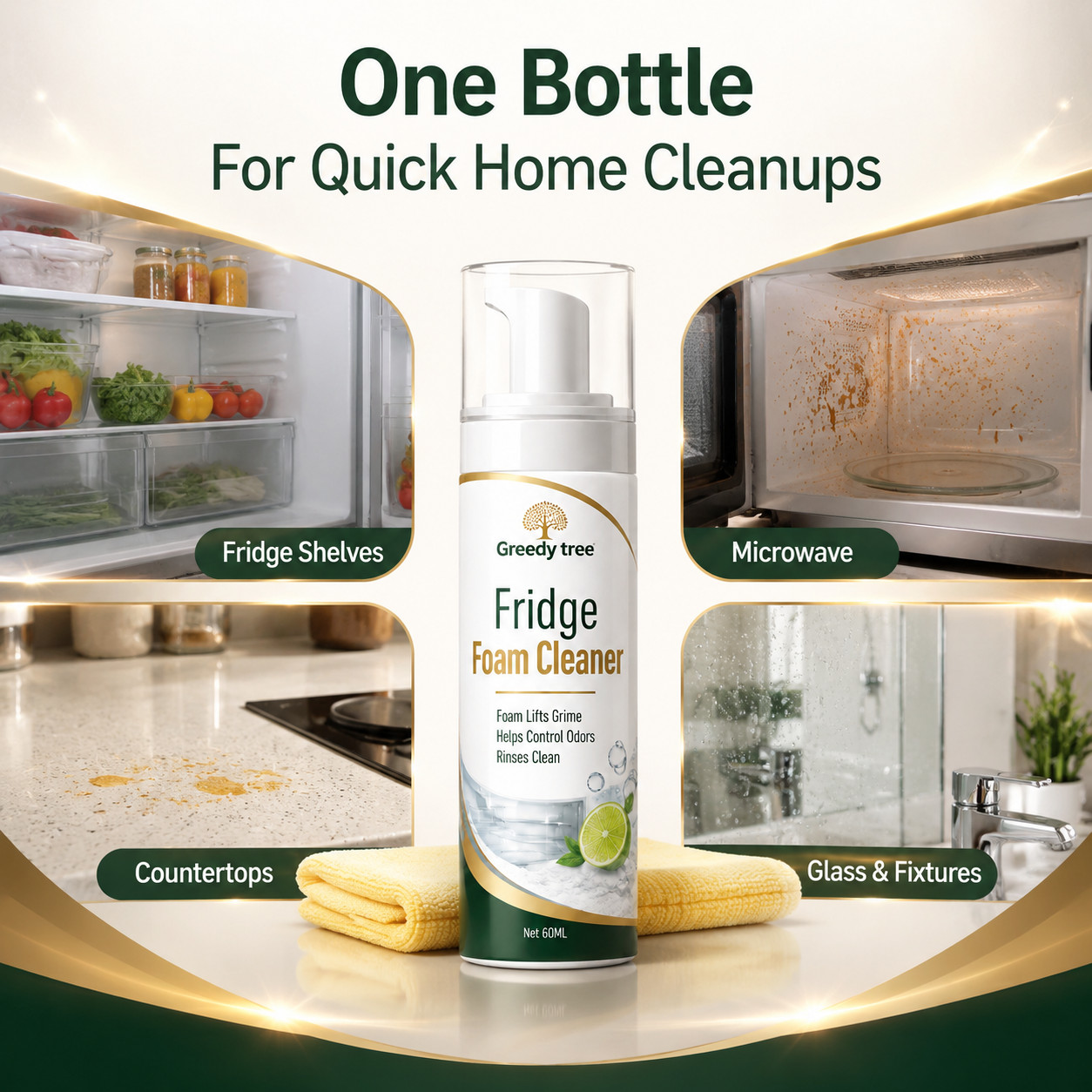 Refrigerator Cleaner Foam Spray For Fridge Shelves Helps Control Odors