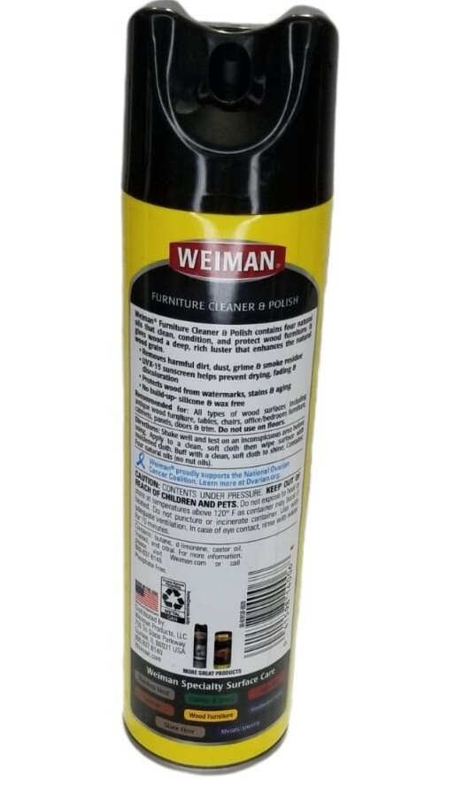 Weiman Wood & Furniture Cleaner Polish 12 Ounce Aerosol Protect Clean