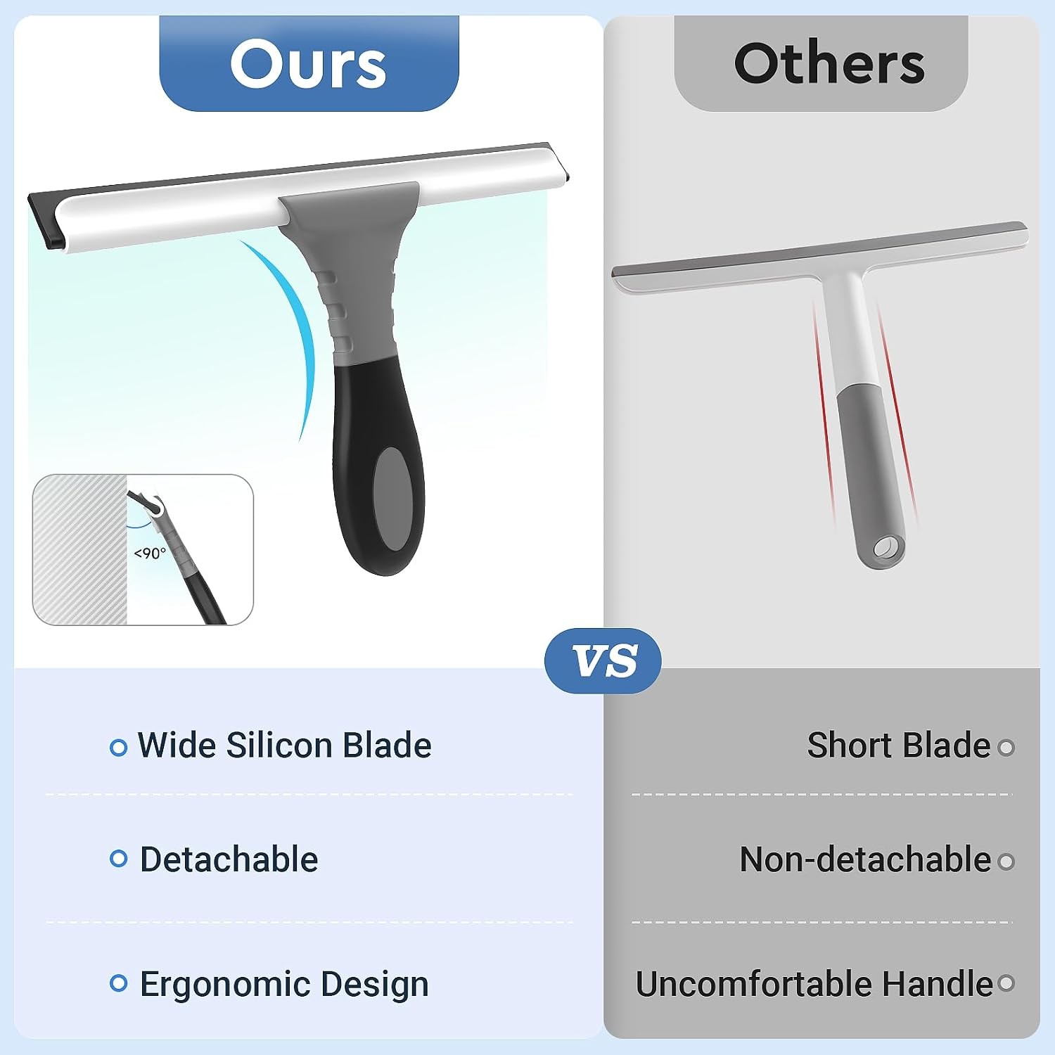 All-Purpose Silicone Shower Squeegee for Glass, Window, Door, Mirror, Car