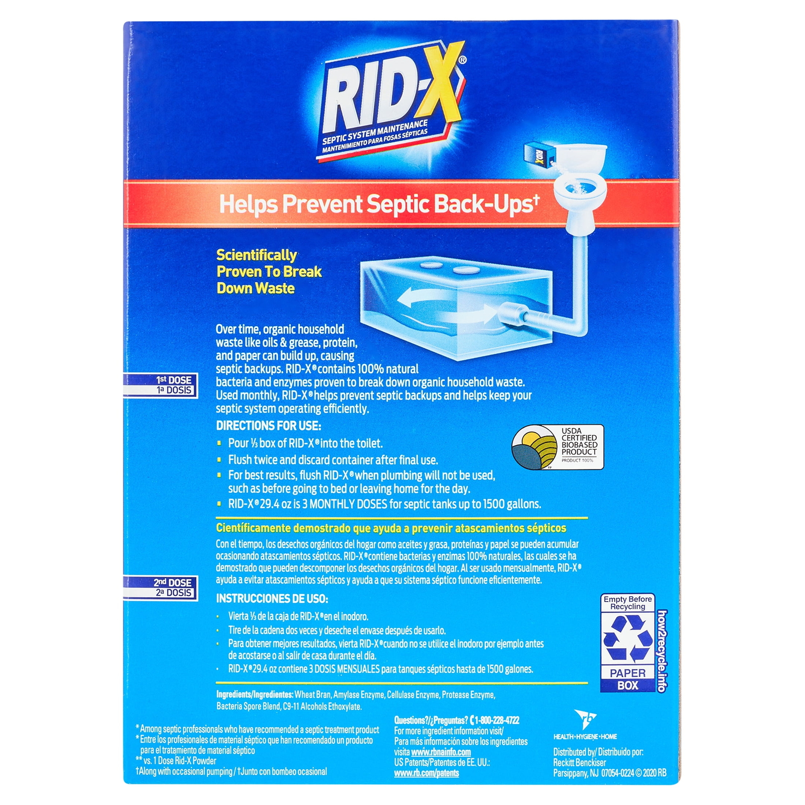 RID-X Septic Tank Treatment, 3 Month Supply Of Powder, 29.4oz, 100% Biobased