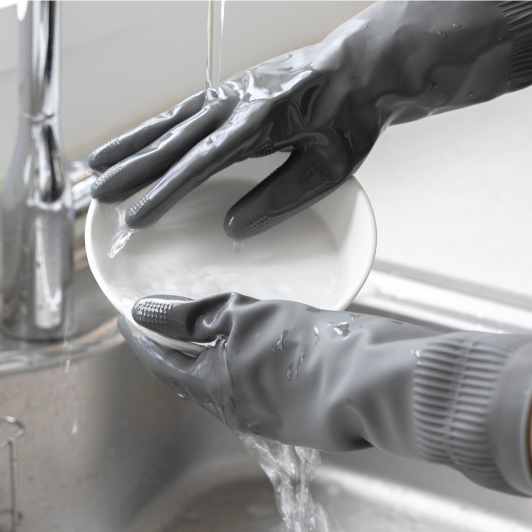Made in Korea Premium Rubber Dishwashing Gloves 3 Pairs Long Cuff Non-Slip