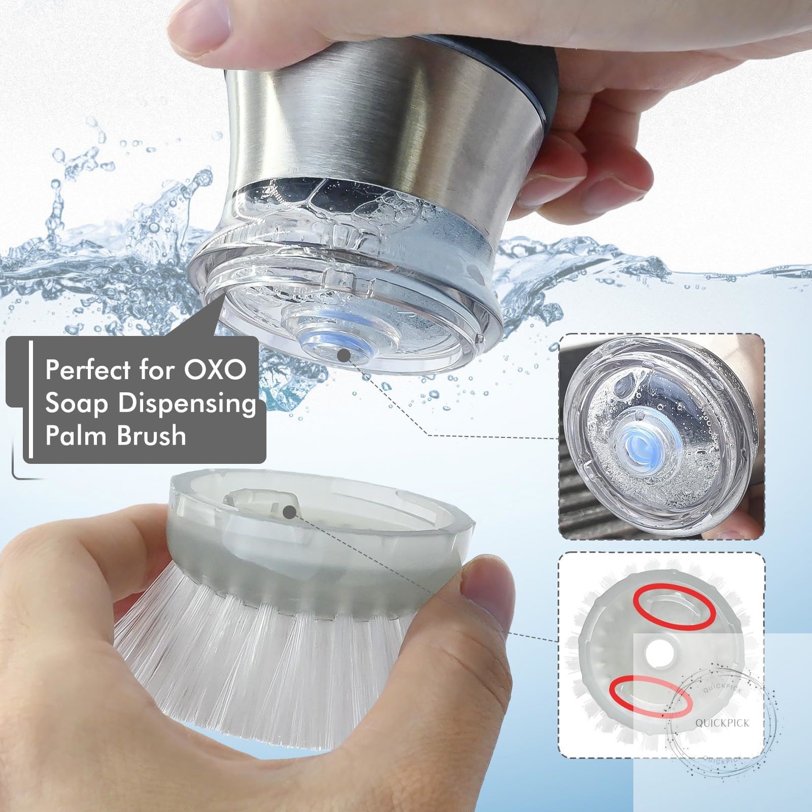 Palm Brush Refills for OXO Steel Soap Dispensing Dish Brush – 4 Pack Cleaning