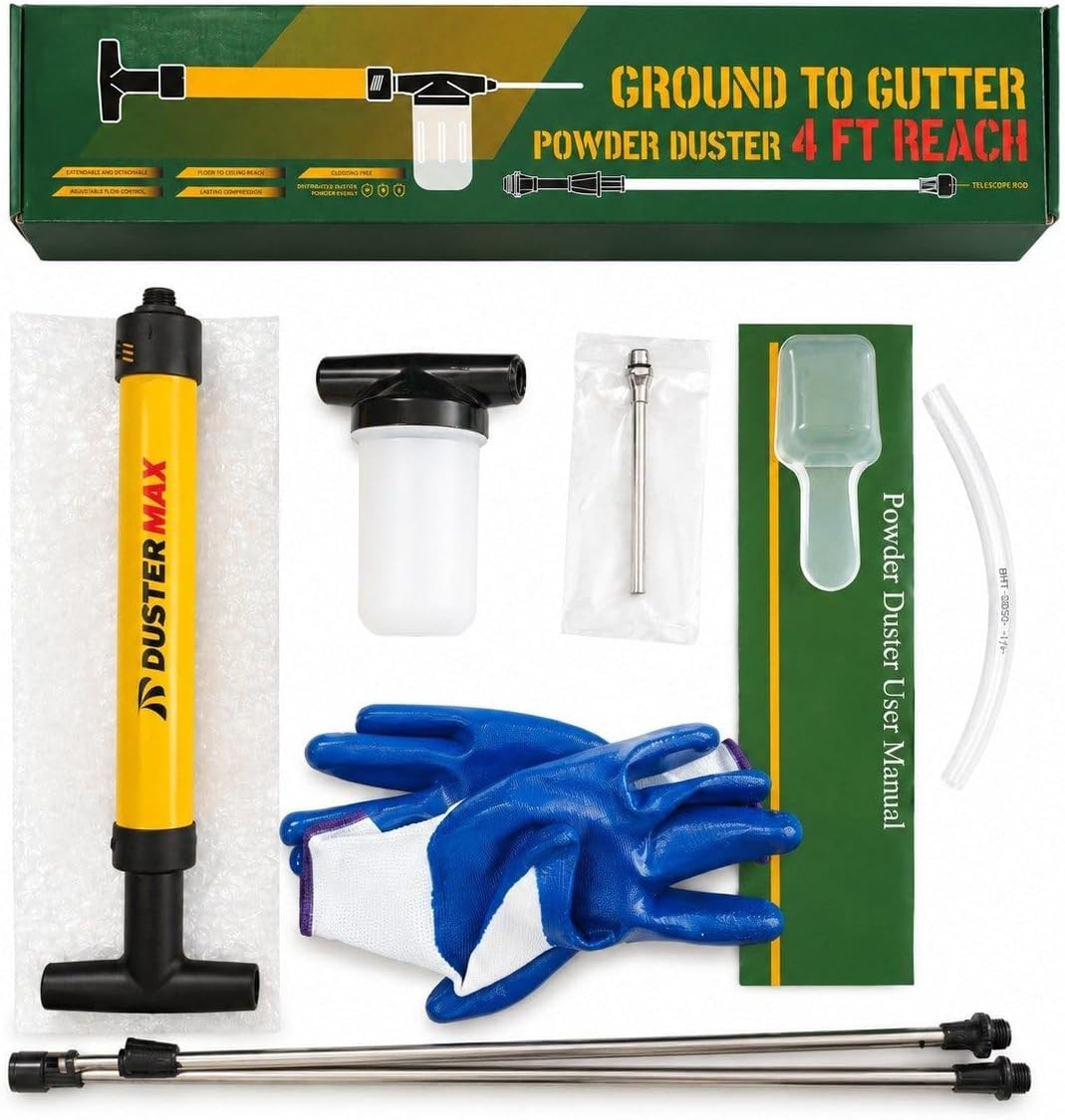 Diatomaceous Earth Powder Duster, 4FT Adjustable Long Reach Pump Applicator, Eas