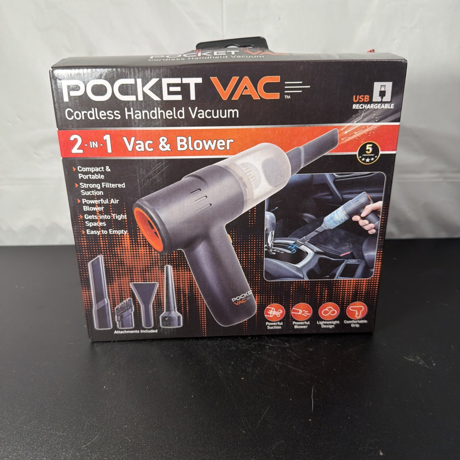 Pocket Vac Cordless Handheld Vacuum, USB Rechargeable