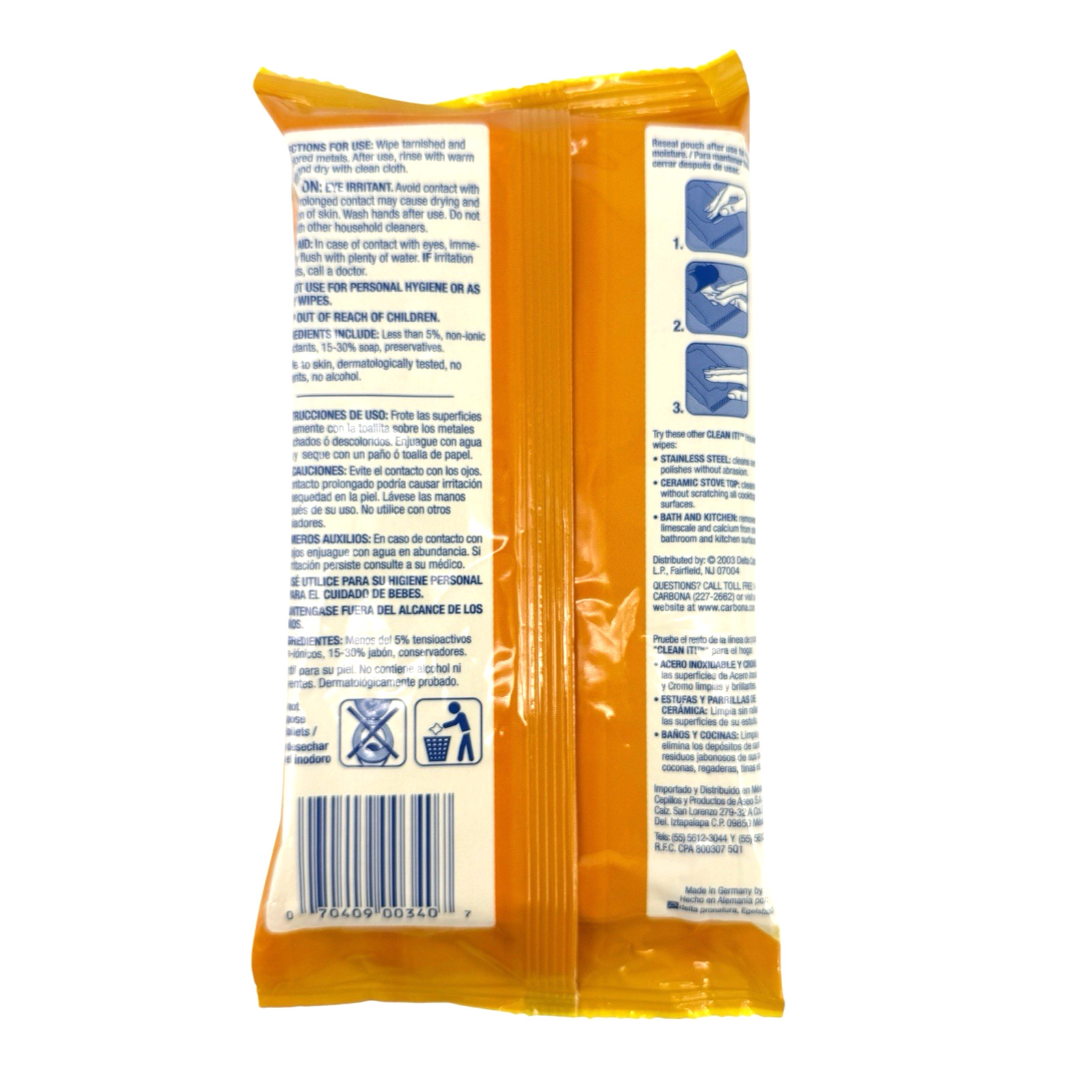Carbona Clean It Precious Metal Wipes 20 XL Sheets Discontinued, Germany 2003