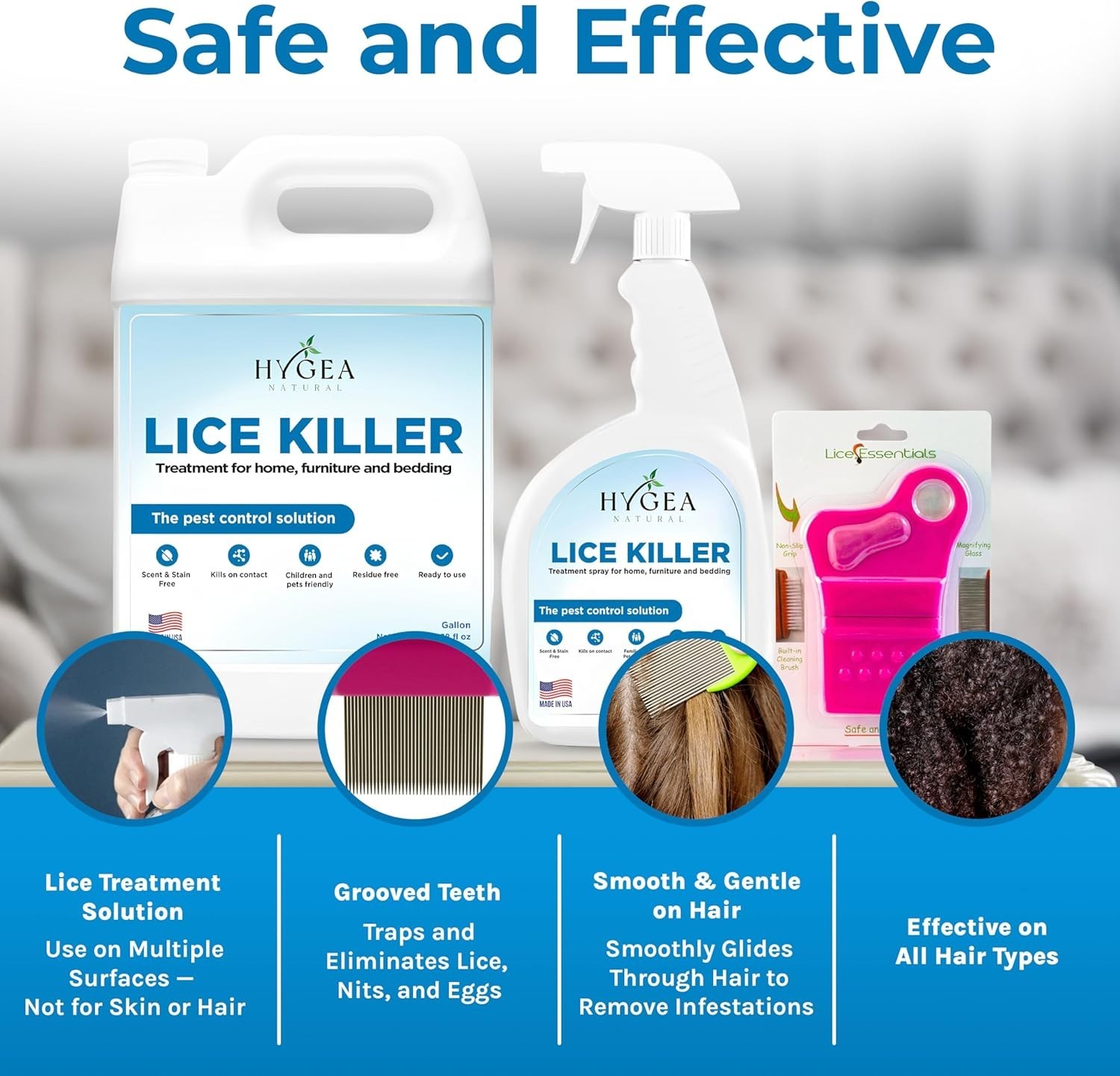 Hygea Natural Lice Kit Comb with Magnifier for lice and nits, 24 oz+ 128 oz