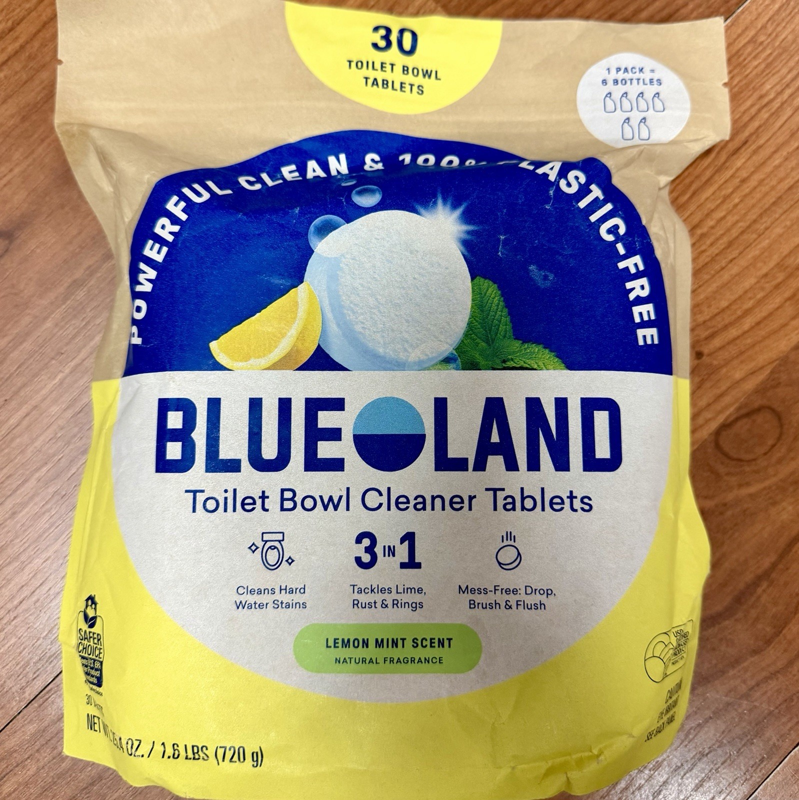 NEW Blueland 3 In 1 Toilet Bowl Cleaner Tablets, Lemon Mint, 30-count