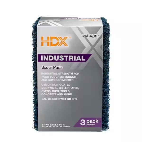 3 Pack HDX Industrial Strength Scouring Pads 1″ Thick Multi Surface and Reusable