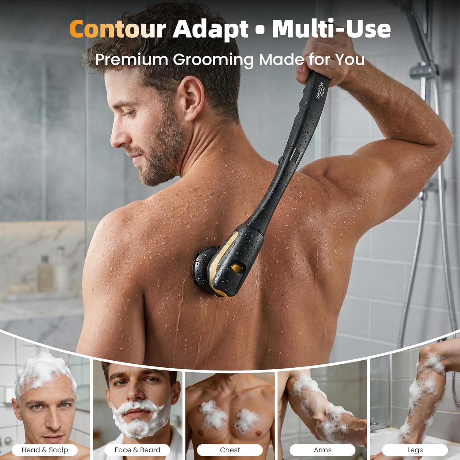 Back Shaver for Men: Long Foldable Handle Electric Back Razor with 6D No-Scrat