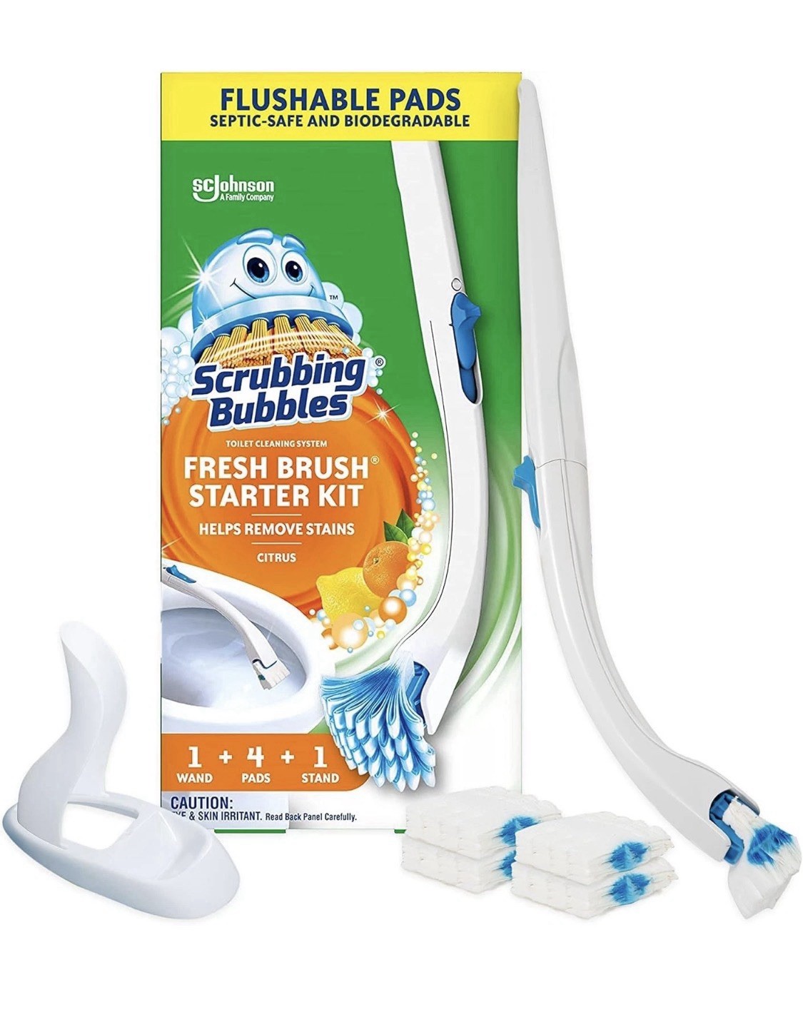 Scrubbing Bubbles Toilet Bowl Brush and Holder with Cleaner Refill Pads, Fresh B