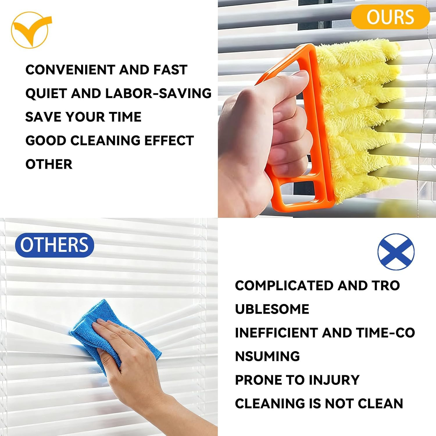 2 Pcs Blinds Cleaner Duster Tool 7 Finger Microfiber Washable Mini Window Duster