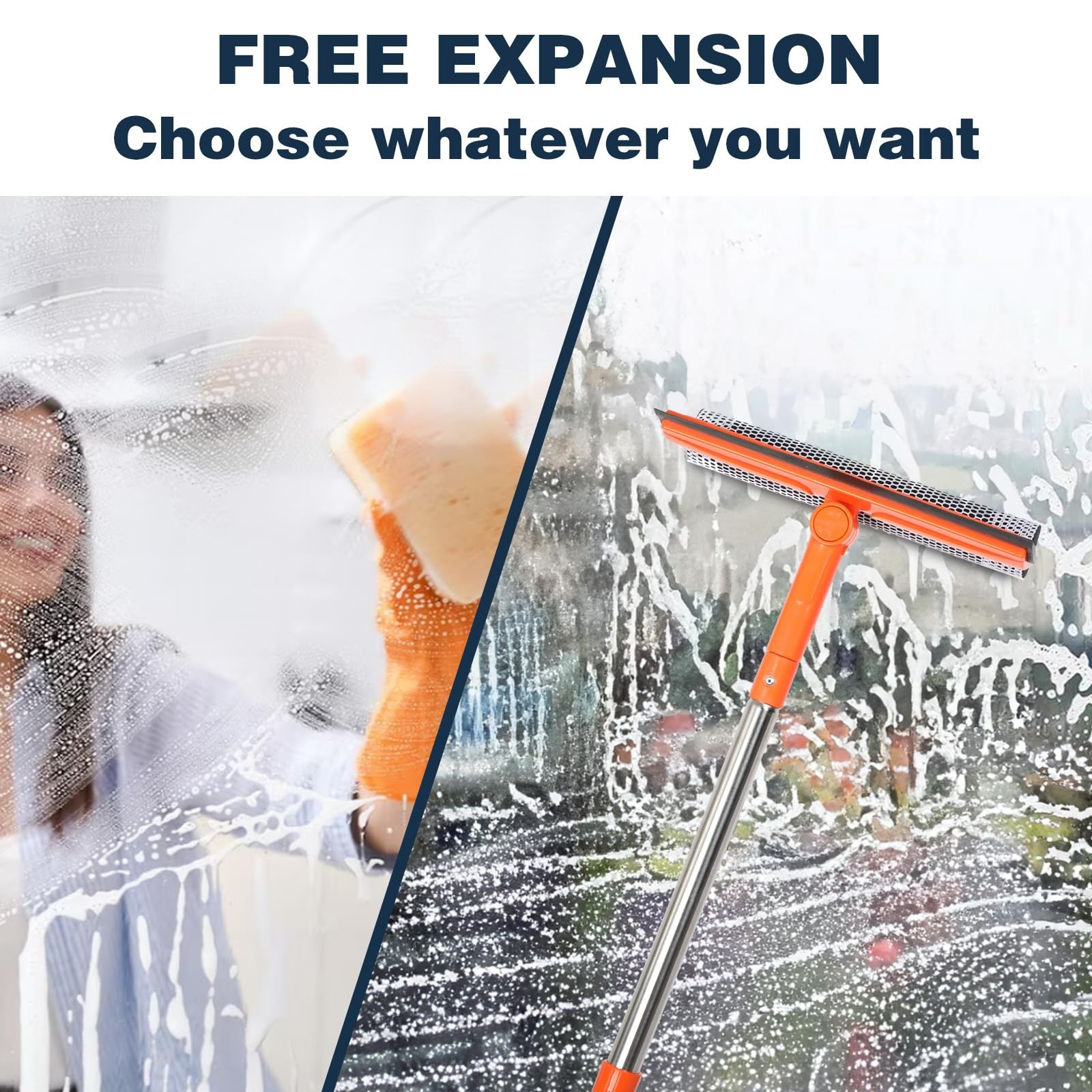 Professional Window Squeegee,2 in 1 Squeegee Window Cleaner with Long Stainle…