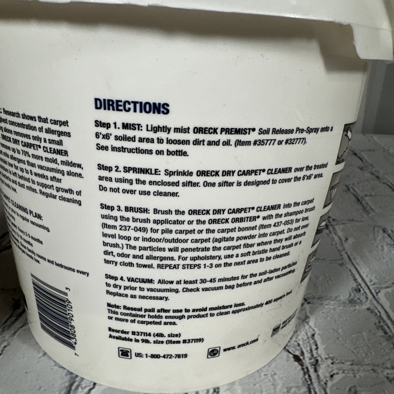 Oreck Dry Carpet Cleaner 1/4 Of Powder Left From 4lb Bucket